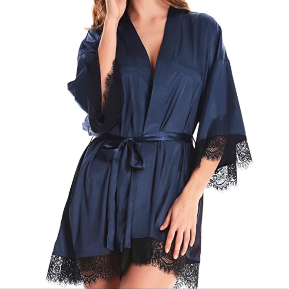 Navy Blue Bridesmaid Robe with Bridesmaid Hanger.
